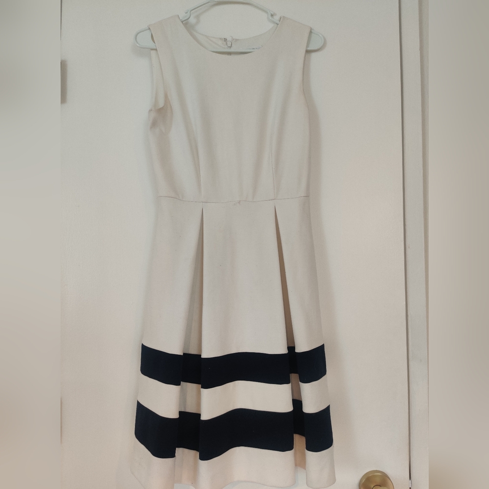 Calvin Klein White and Black Striped Midi Dress